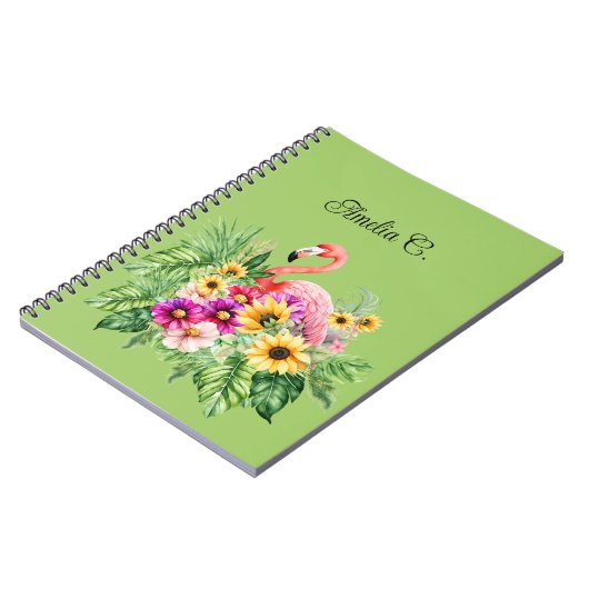 Tropische flamingo bloemen & vrolijke zonnebloemen notitieboek (Linkerzijde)