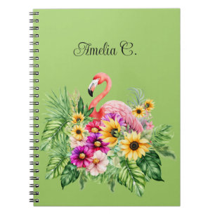 Tropische flamingo bloemen & vrolijke zonnebloemen notitieboek