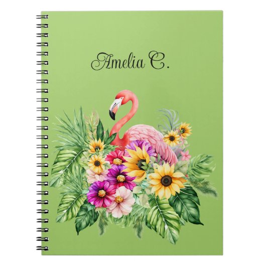 Tropische flamingo bloemen & vrolijke zonnebloemen notitieboek (Voorkant)
