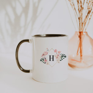 Tropische Flamingo Bloemige Monogram Koffiemok Mok