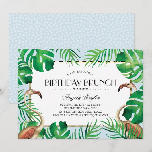 Tropische Flamingo Blue Birthday Kaart (Voorkant / Achterkant)