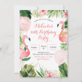 Tropische Flamingo Blush Pink Balloon Birthday Kaart (Voorkant)