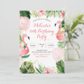 Tropische Flamingo Blush Pink Balloon Birthday Kaart (Staand voorkant)