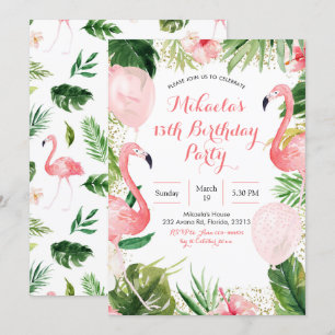 Tropische Flamingo Blush Pink Balloon Birthday Kaart