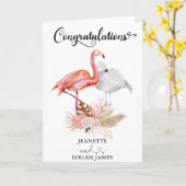 Tropische Flamingo Boho Bruiloft Felicitaties Kaart (Gele Bloem)