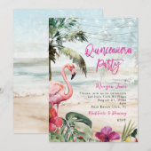 tropische flamingo boho quinceanera partij kaart (Voorkant / Achterkant)