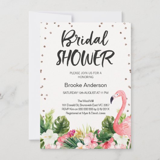 Tropische Flamingo Bridal Shower Invitation Kaart (Voorkant)