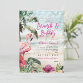 tropische flamingo brunch bruids douche uitnodigin kaart (Staand voorkant)