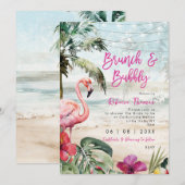 tropische flamingo brunch bruids douche uitnodigin kaart (Voorkant / Achterkant)