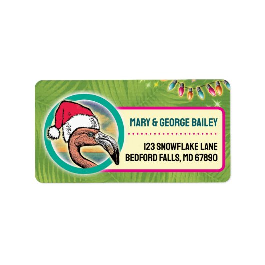 Tropische Flamingo Christmas Kaart Adresetiketten Etiket (Voorkant)