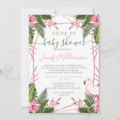 Tropische flamingo drive by Baby shower Kaart (Voorkant)