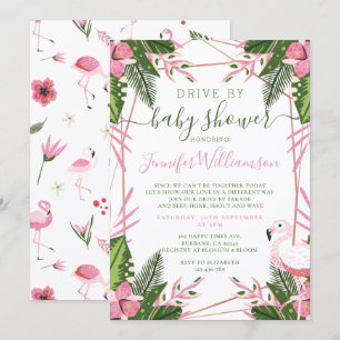 Tropische flamingo drive by Baby shower Kaart