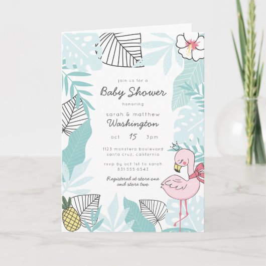 Tropische flamingo en ananas Baby shower (Voorkant)