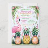 Tropische Flamingo en Ananas Verjaardagsfeest Kaart (Voorkant)