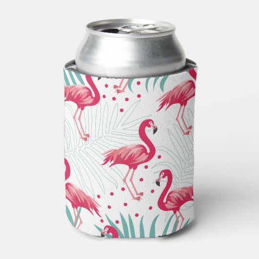 Tropische flamingo en bladeren, zomerpatroon. blikjeskoeler (Blikje Voorkant)
