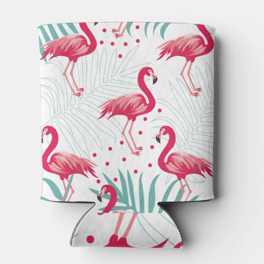 Tropische flamingo en bladeren, zomerpatroon. blikjeskoeler (Achterkant)