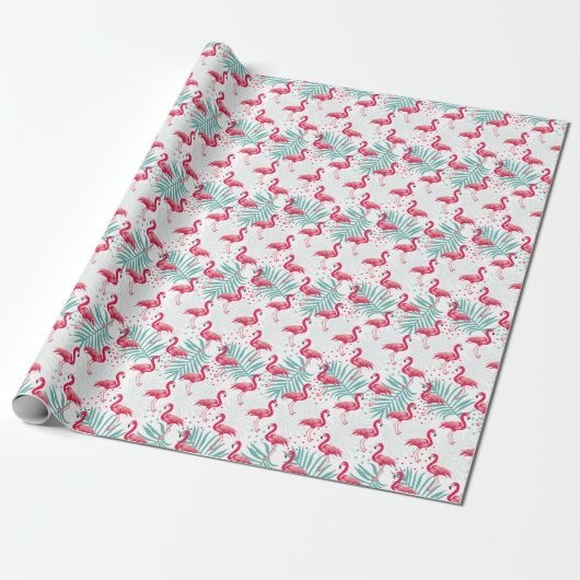 Tropische flamingo en bladeren, zomerpatroon. cadeaupapier (Uitgerold)