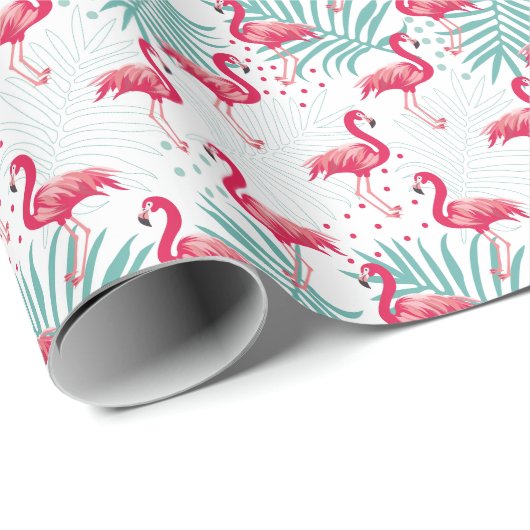Tropische flamingo en bladeren, zomerpatroon. cadeaupapier (Rol Hoek)