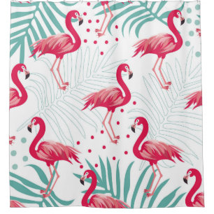 Tropische flamingo en bladeren, zomerpatroon. douchegordijn