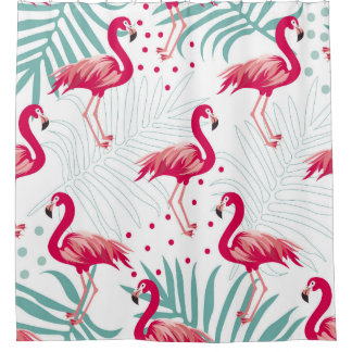 Tropische flamingo en bladeren, zomerpatroon. douchegordijn