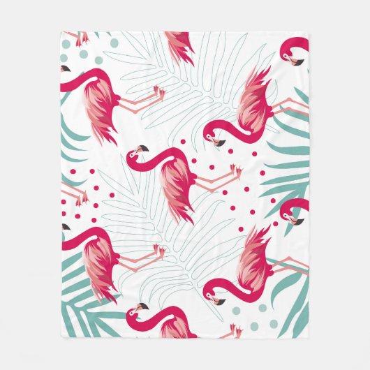 Tropische flamingo en bladeren, zomerpatroon. fleece deken (Voorkant)