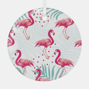 Tropische flamingo en bladeren, zomerpatroon. glas ornament