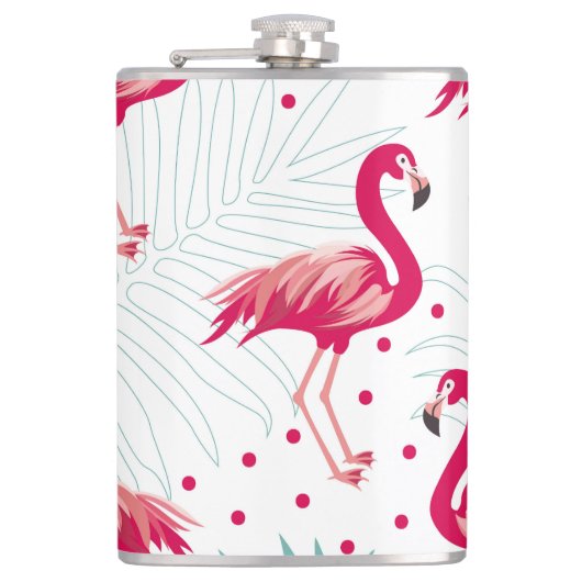 Tropische flamingo en bladeren, zomerpatroon. heupfles (Voorkant)