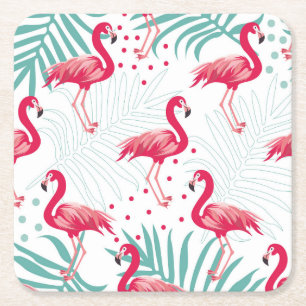 Tropische flamingo en bladeren, zomerpatroon. kartonnen onderzetters