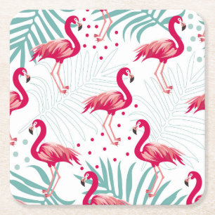 Tropische flamingo en bladeren, zomerpatroon. kartonnen onderzetters
