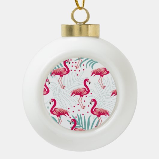 Tropische flamingo en bladeren, zomerpatroon. keramische bal ornament (Voorkant)