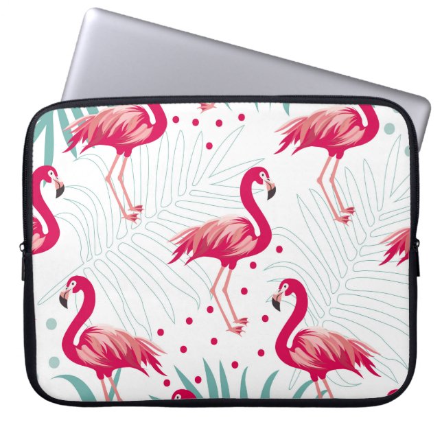 Tropische flamingo en bladeren, zomerpatroon. laptop sleeve (Voorkant)