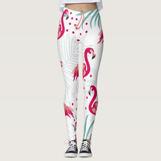 Tropische flamingo en bladeren, zomerpatroon. leggings (Voorkant)