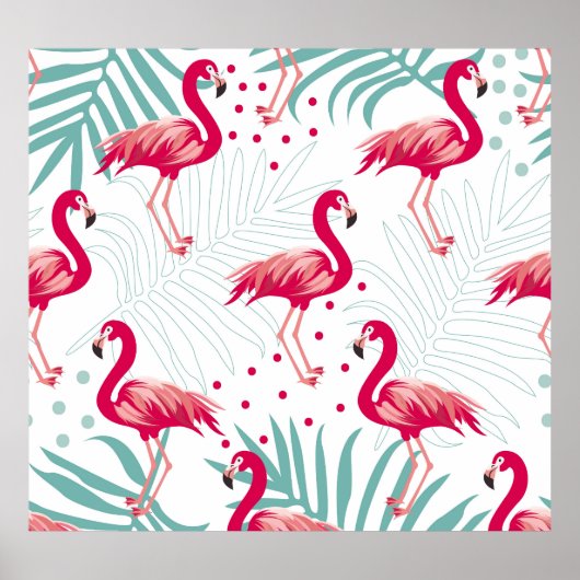 Tropische flamingo en bladeren, zomerpatroon. poster (Voorkant)