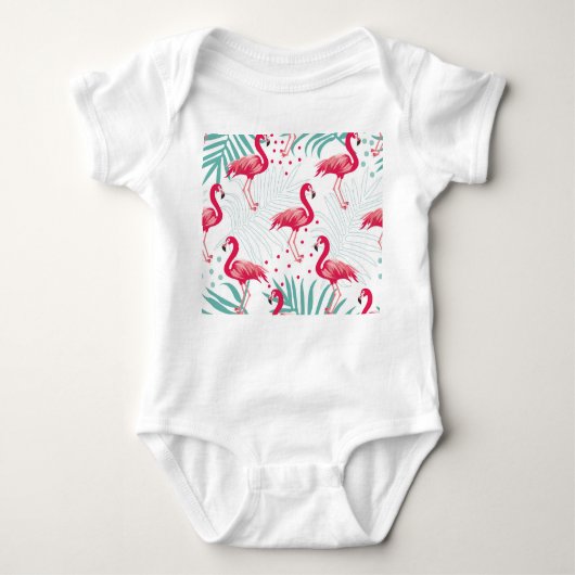 Tropische flamingo en bladeren, zomerpatroon. romper (Voorkant)