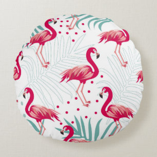 Tropische flamingo en bladeren, zomerpatroon. rond kussen
