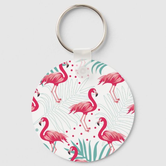 Tropische flamingo en bladeren, zomerpatroon. sleutelhanger (Voorkant)