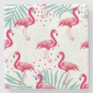 Tropische flamingo en bladeren, zomerpatroon. stenen onderzetter