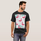 Tropische flamingo en bladeren, zomerpatroon. t-shirt (Voorkant volledig)