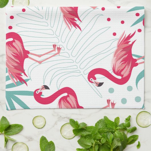 Tropische flamingo en bladeren, zomerpatroon. theedoek (Gevouwen)