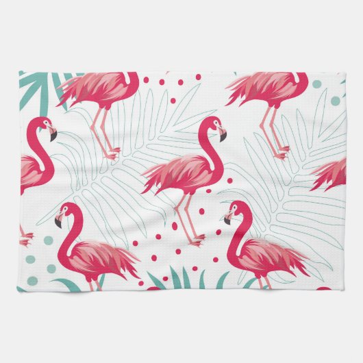 Tropische flamingo en bladeren, zomerpatroon. theedoek (Horizontaal)
