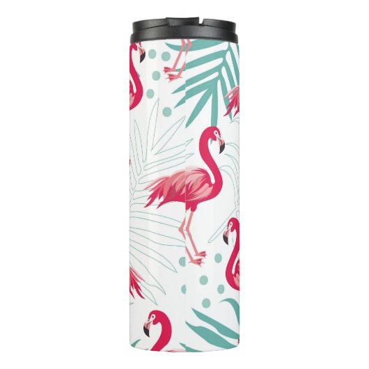 Tropische flamingo en bladeren, zomerpatroon. thermosbeker (Achterkant)