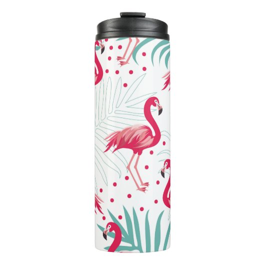 Tropische flamingo en bladeren, zomerpatroon. thermosbeker (Voorkant)