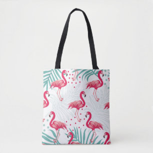 Tropische flamingo en bladeren, zomerpatroon. tote bag