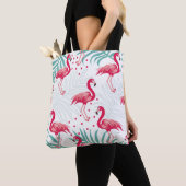 Tropische flamingo en bladeren, zomerpatroon. tote bag (Dichtbij)