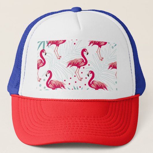 Tropische flamingo en bladeren, zomerpatroon. trucker pet (Voorkant)
