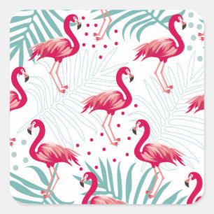 Tropische flamingo en bladeren, zomerpatroon. vierkante sticker
