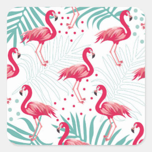 Tropische flamingo en bladeren, zomerpatroon. vierkante sticker