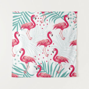 Tropische flamingo en bladeren, zomerpatroon. wandkleed