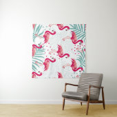 Tropische flamingo en bladeren, zomerpatroon. wandkleed (In Situ (horizontaal))