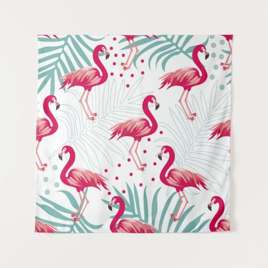 Tropische flamingo en bladeren, zomerpatroon. wandkleed (Voorkant)